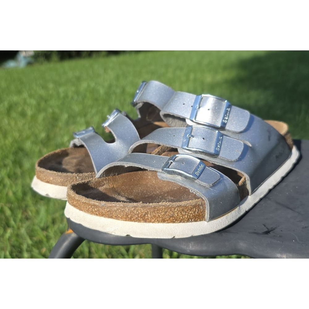Betula by Birkenstock Leo Sandals Silver Triple Strap Slide Women's